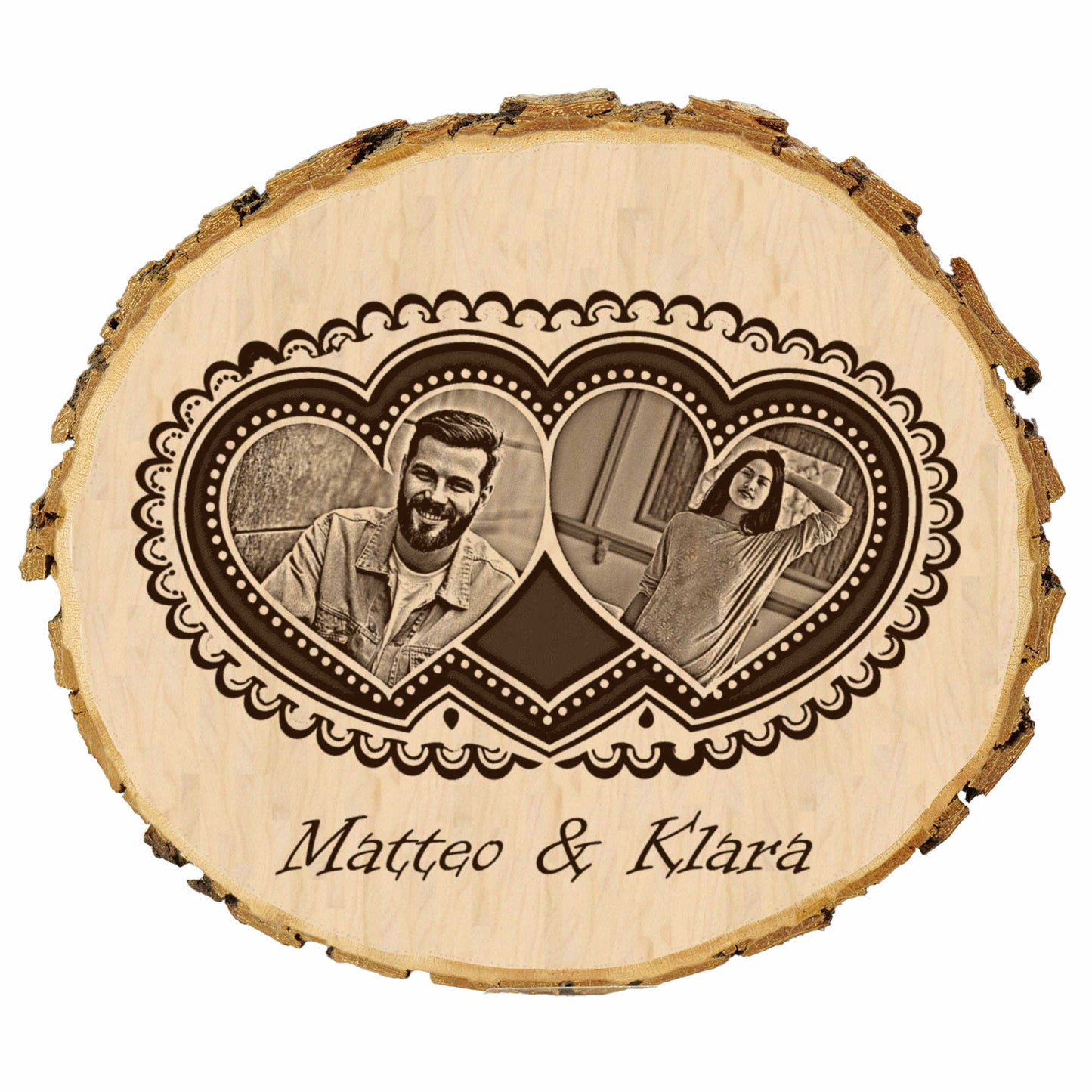 Baumscheibe - 3-er Herz - Geschenk Holzscheibe - Valentinstag - Foto und Wunschtext individuell personalisiert