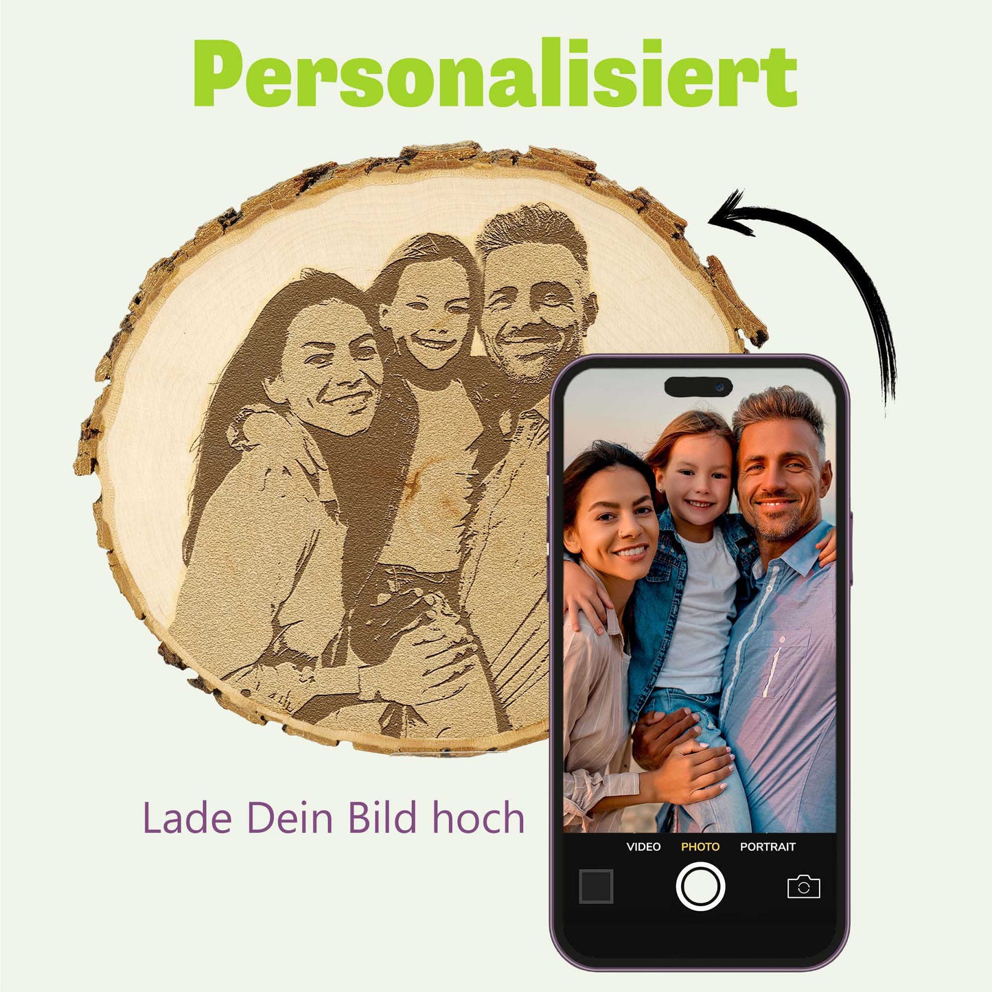 Baumscheibe - 3-er Herz - Geschenk Holzscheibe - Valentinstag - Foto und Wunschtext individuell personalisiert