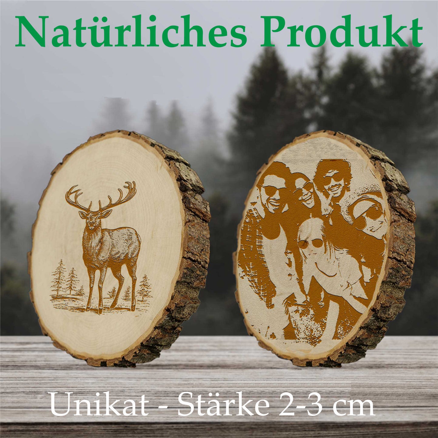 Baumscheibe - 3-er Herz - Geschenk Holzscheibe - Valentinstag - Foto und Wunschtext individuell personalisiert