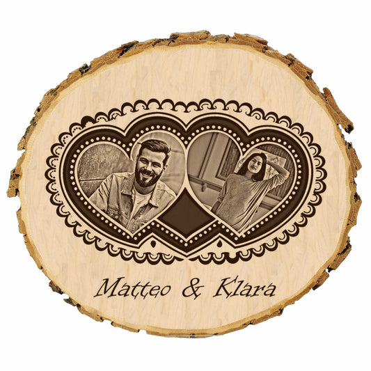 Baumscheibe - 3-er Herz - Geschenk Holzscheibe - Valentinstag - Foto und Wunschtext individuell personalisiert