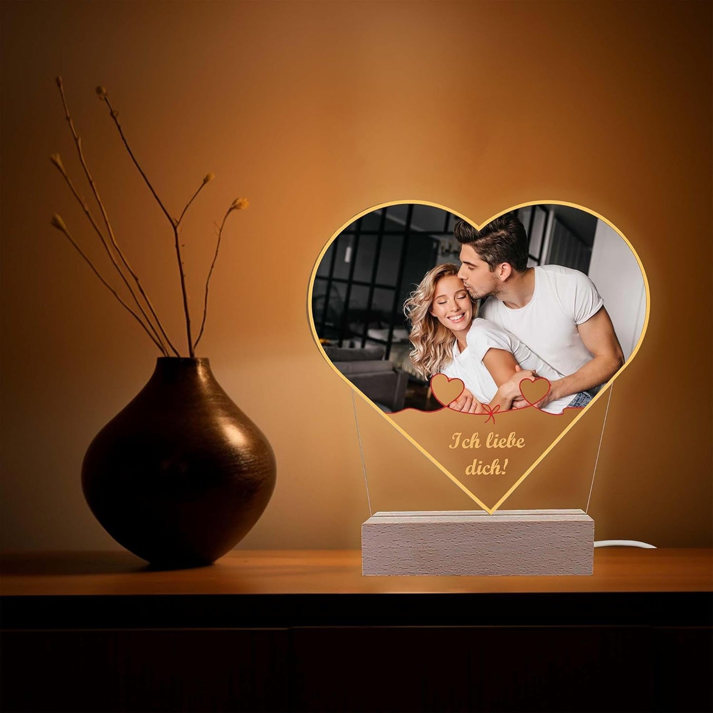 3D LED Lampe quer 14x12 cm - personalisiert - mit Foto und Wunschtext