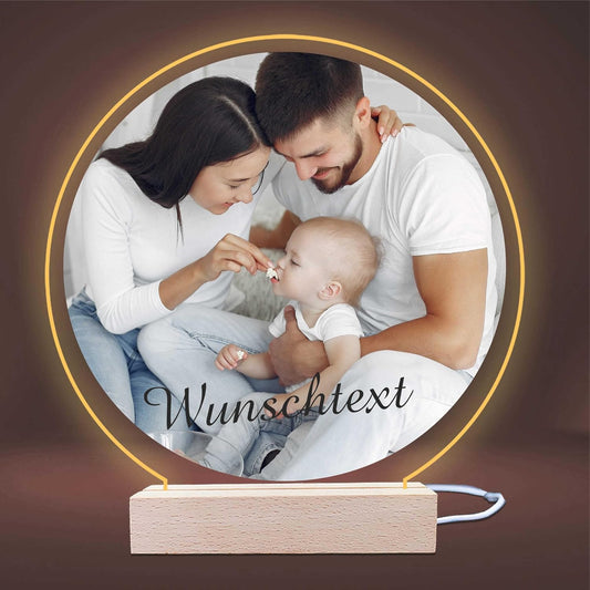 3D LED Lampe rund - personalisiert mit Foto und Wunschtext