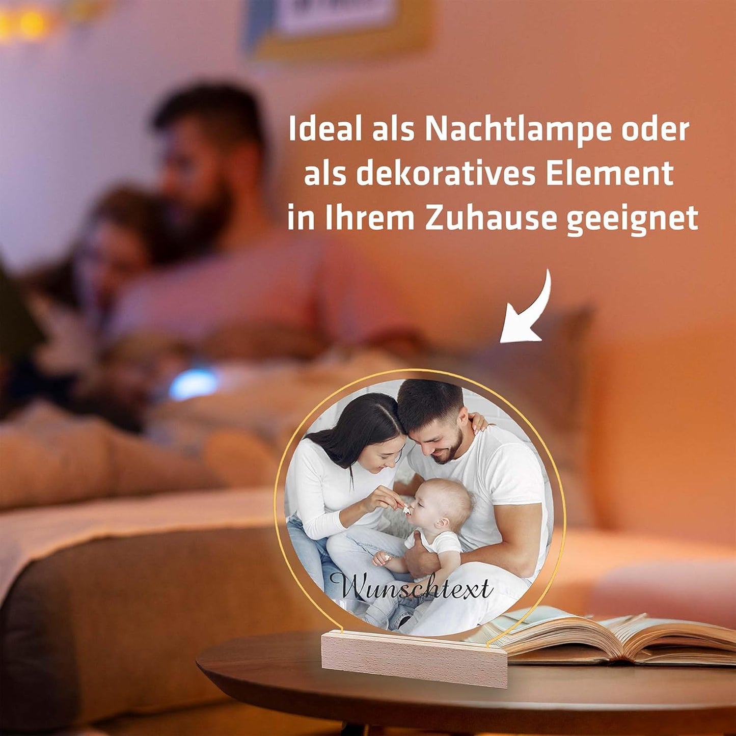 3D LED Lampe quer 14x12 cm - personalisiert - mit Foto und Wunschtext