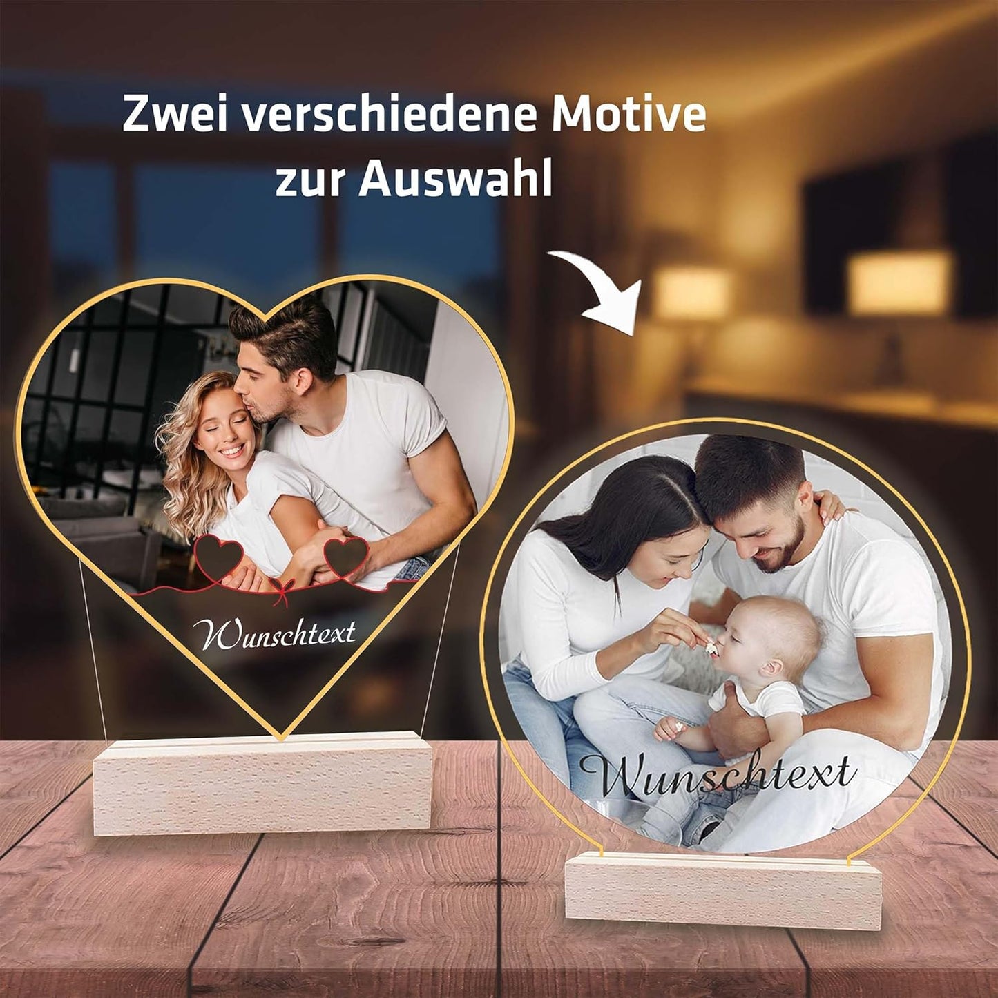 3D LED Lampe quer 14x12 cm - personalisiert - mit Foto und Wunschtext